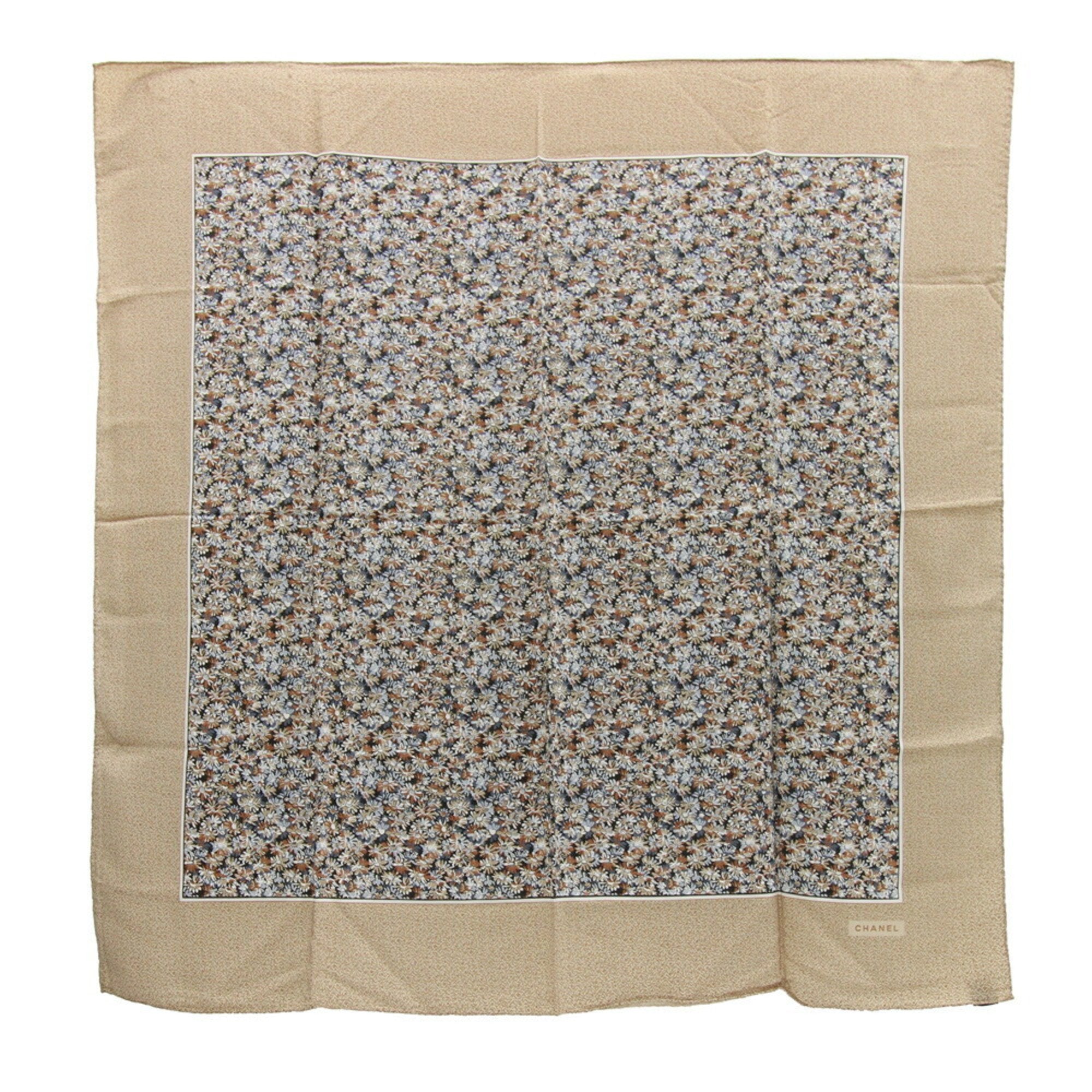 Chanel Scarf Muffler Beige Multicolor 100% Silk Stole Flower Women's CHANEL