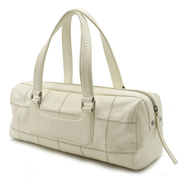 Chanel Chocolate Bar Coco Mark HandBag Boston Leather Ivory White