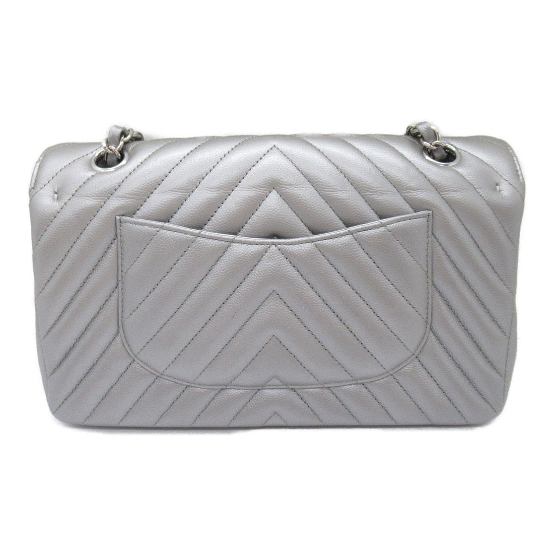 CHANEL V-stitched ChainShoulder Silver Caviar Skin (Grained Calf)
