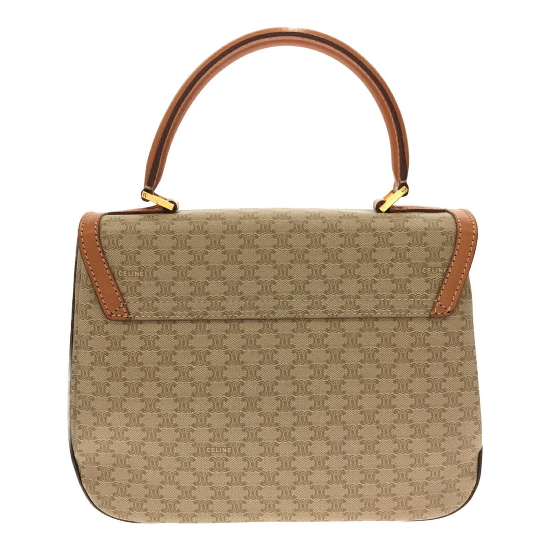 Celine Macadam Handbag Leather PVC Beige Gold Hardware Women's