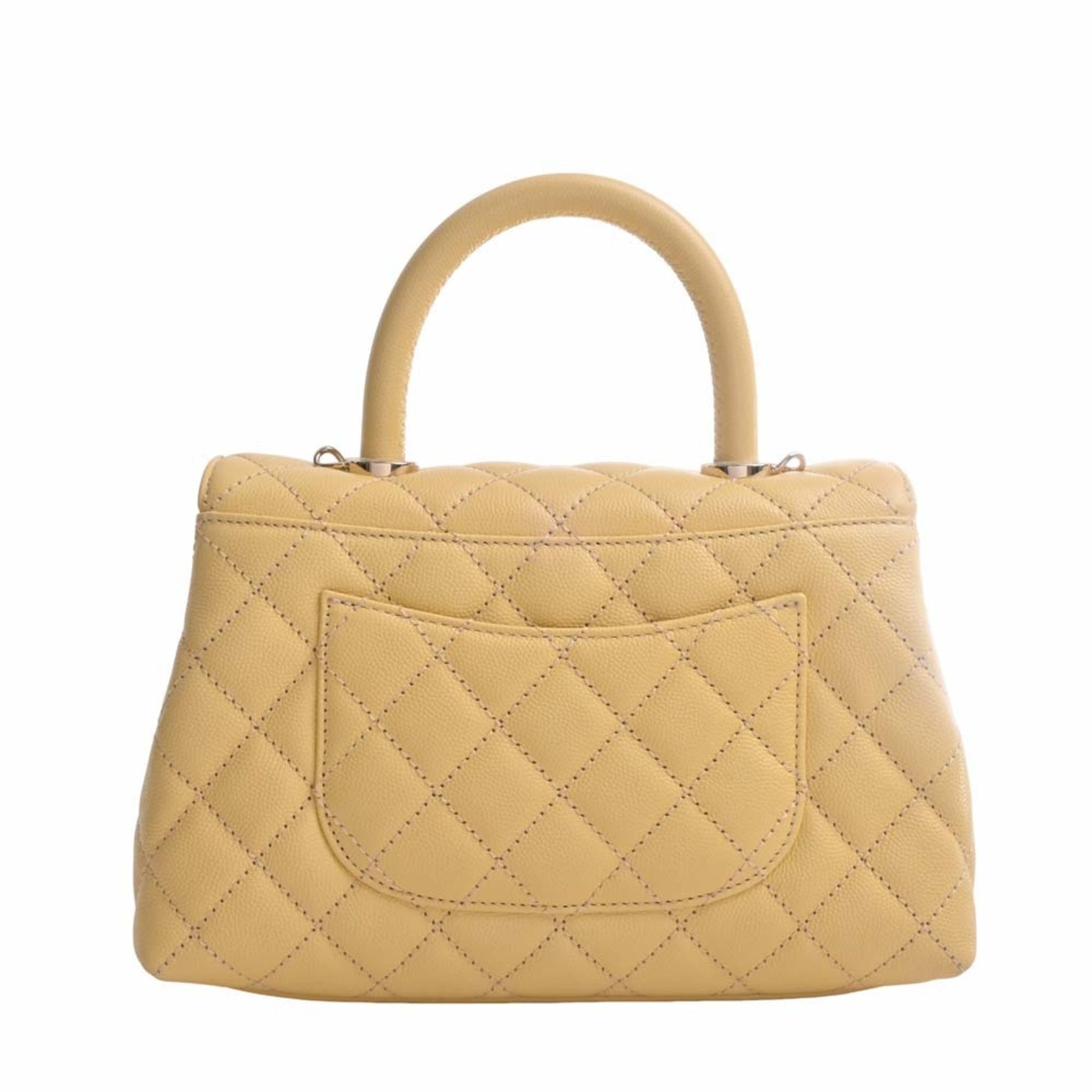 Chanel Caviar Skin Matelasse Coco Mark Chain Shoulder Bag Yellow Ladies