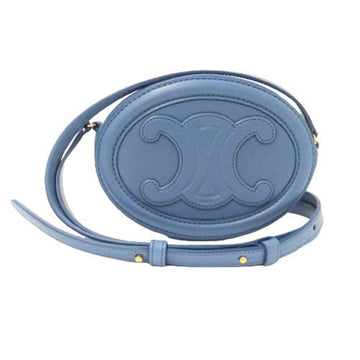 Celine Bag Ladies Triomphe Shoulder Leather Oval Perscuit Blue