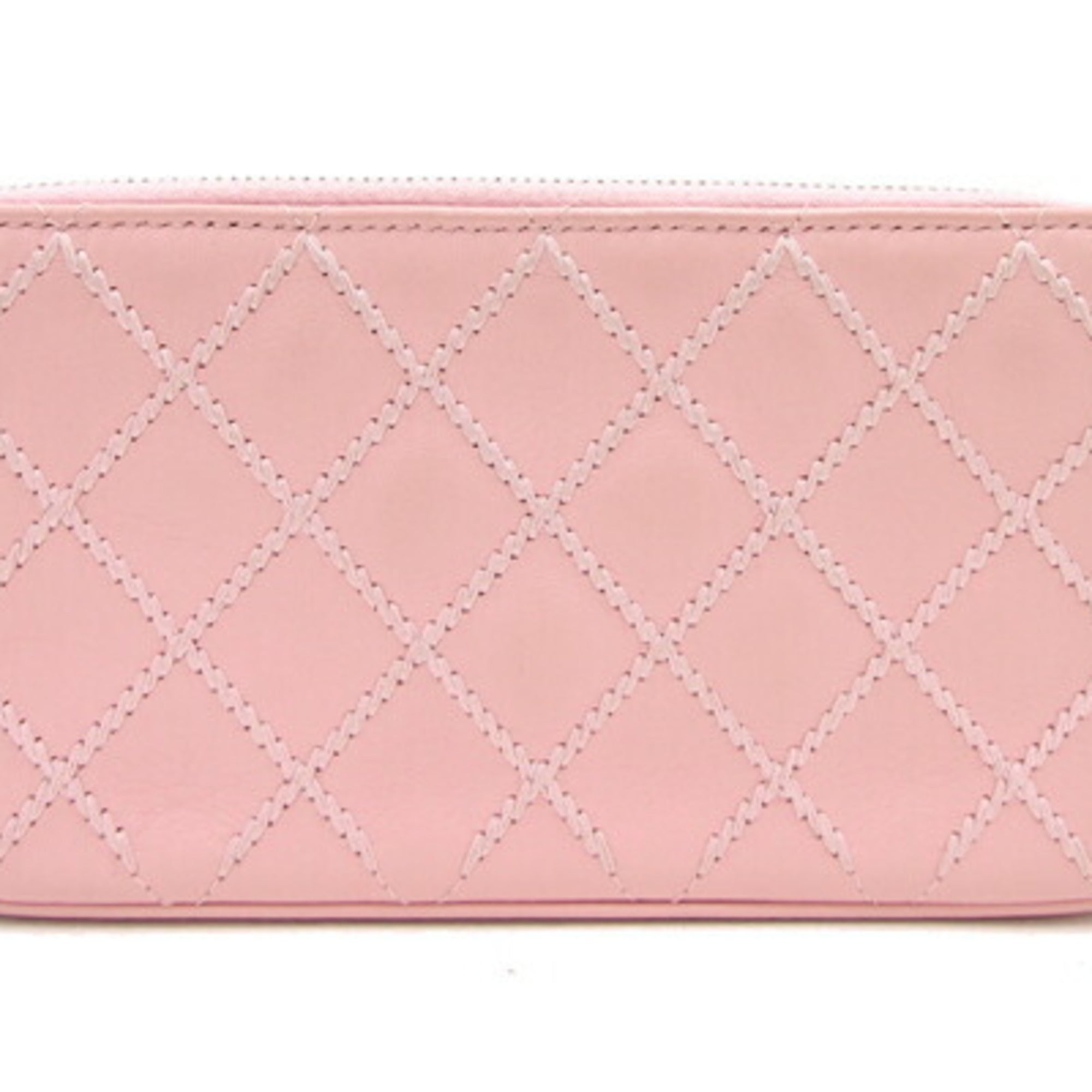 Chanel Chain Wild Stitch A82527 Pink Leather Shoulder Women's Bag Matelasse Quilting Cocomark Long Wallet