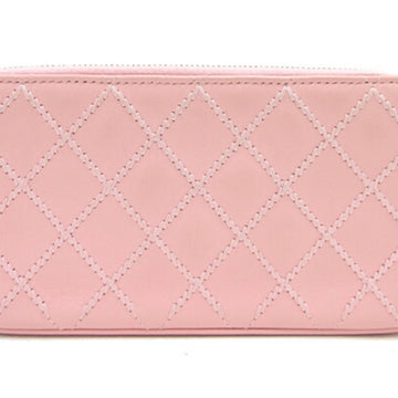 Chanel Chain Wild Stitch A82527 Pink Leather Shoulder Women's Bag Matelasse Quilting Cocomark Long Wallet