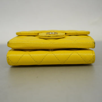 ChanelAuth  Matelasse Tri-fold Wallet Gold Metal Fittings Women's Caviar Leather