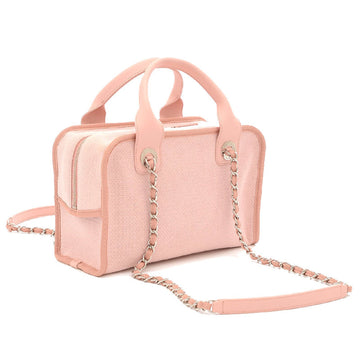 Chanel Deauville Bowling Bag Canvas Calf Pink A92749 Shoulder