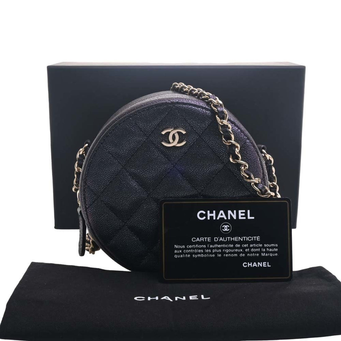 Chanel Caviar Skin Matelasse Coco Mark Chain Shoulder Bag Metallic Women's