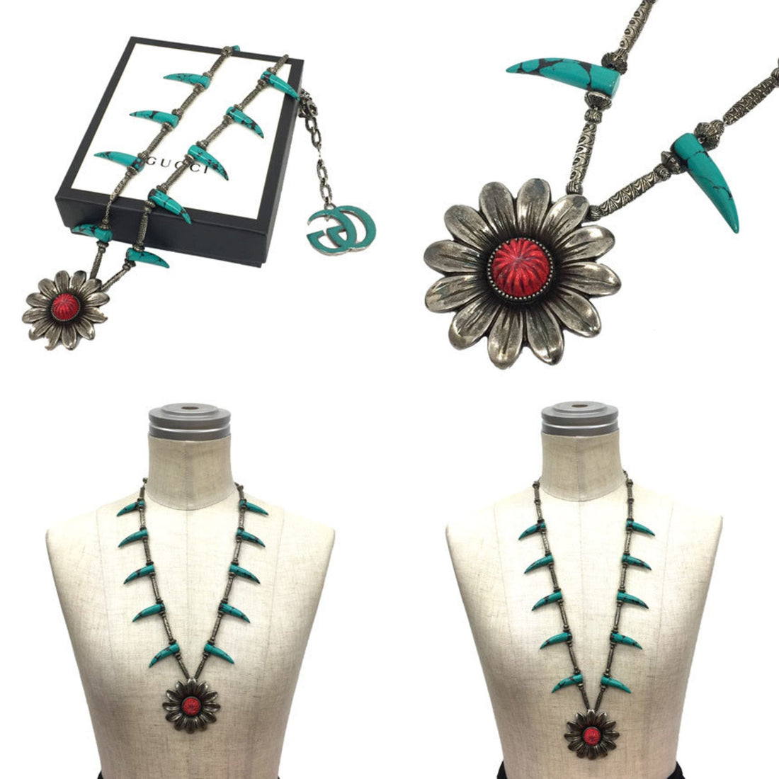 Gucci Flower Necklace Indian Turquoise Silver Ladies