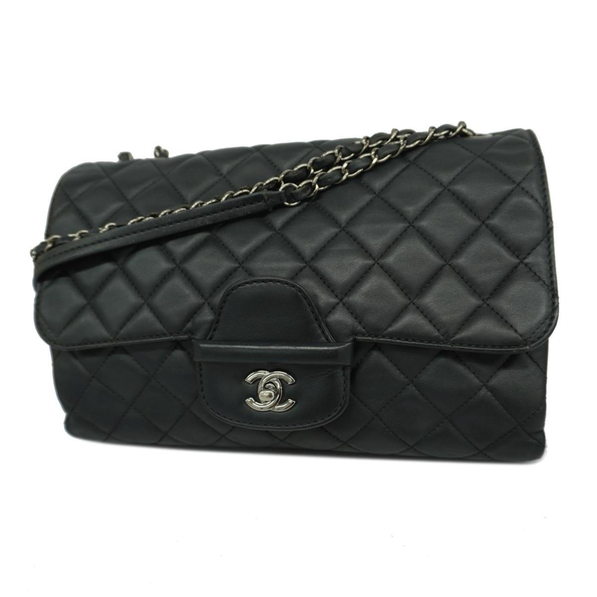Chanel Shoulder Bag Matelasse W Chain Lambskin Black Women's