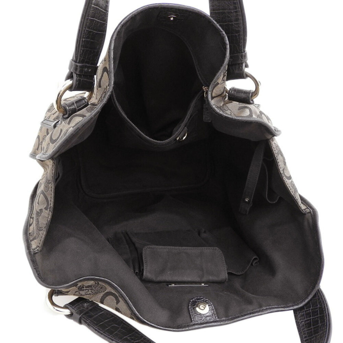 Celine tote bag carriage pattern large canvas black beige WC ST 0077