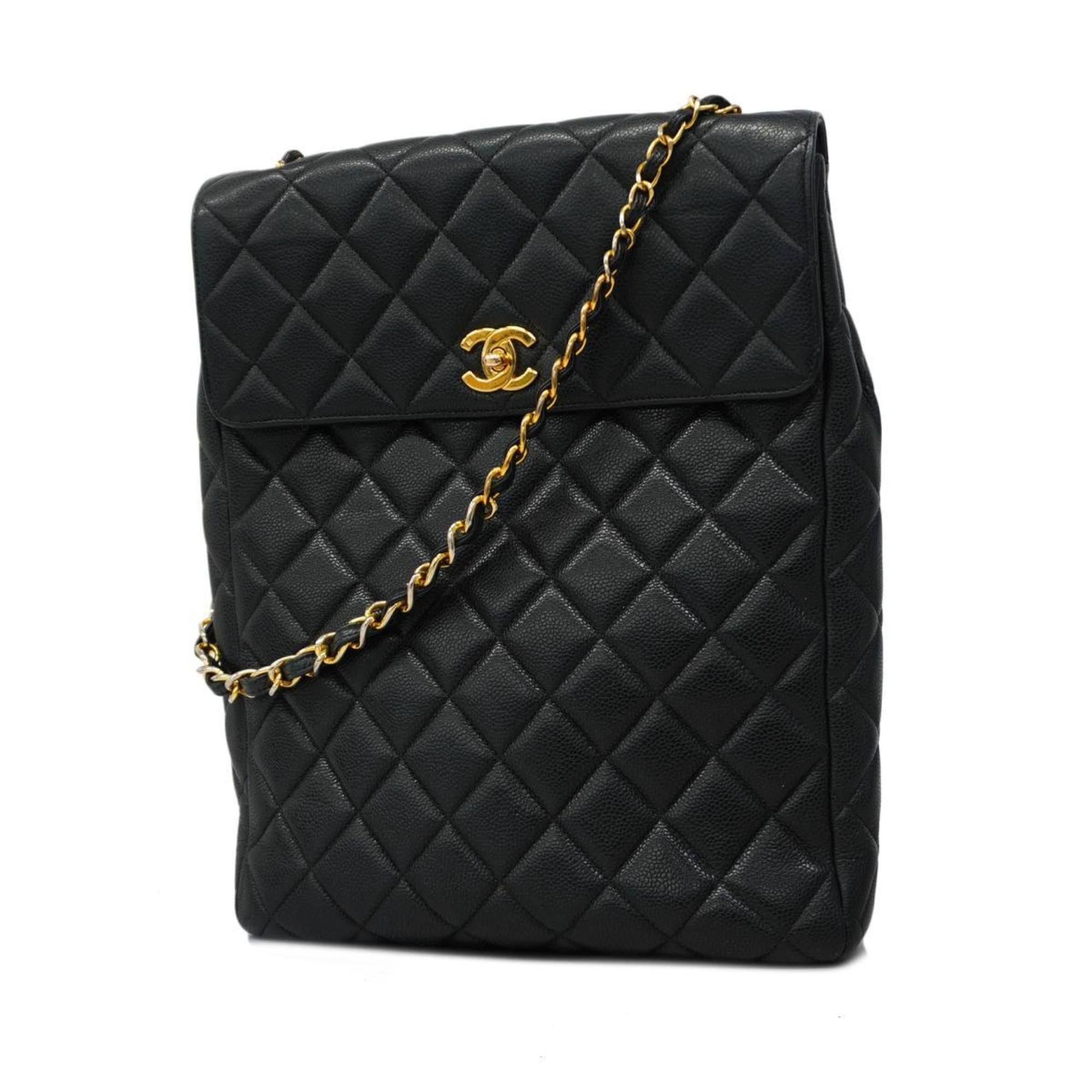 Chanel Shoulder Bag Matelasse Chain Caviar Skin Black Women's