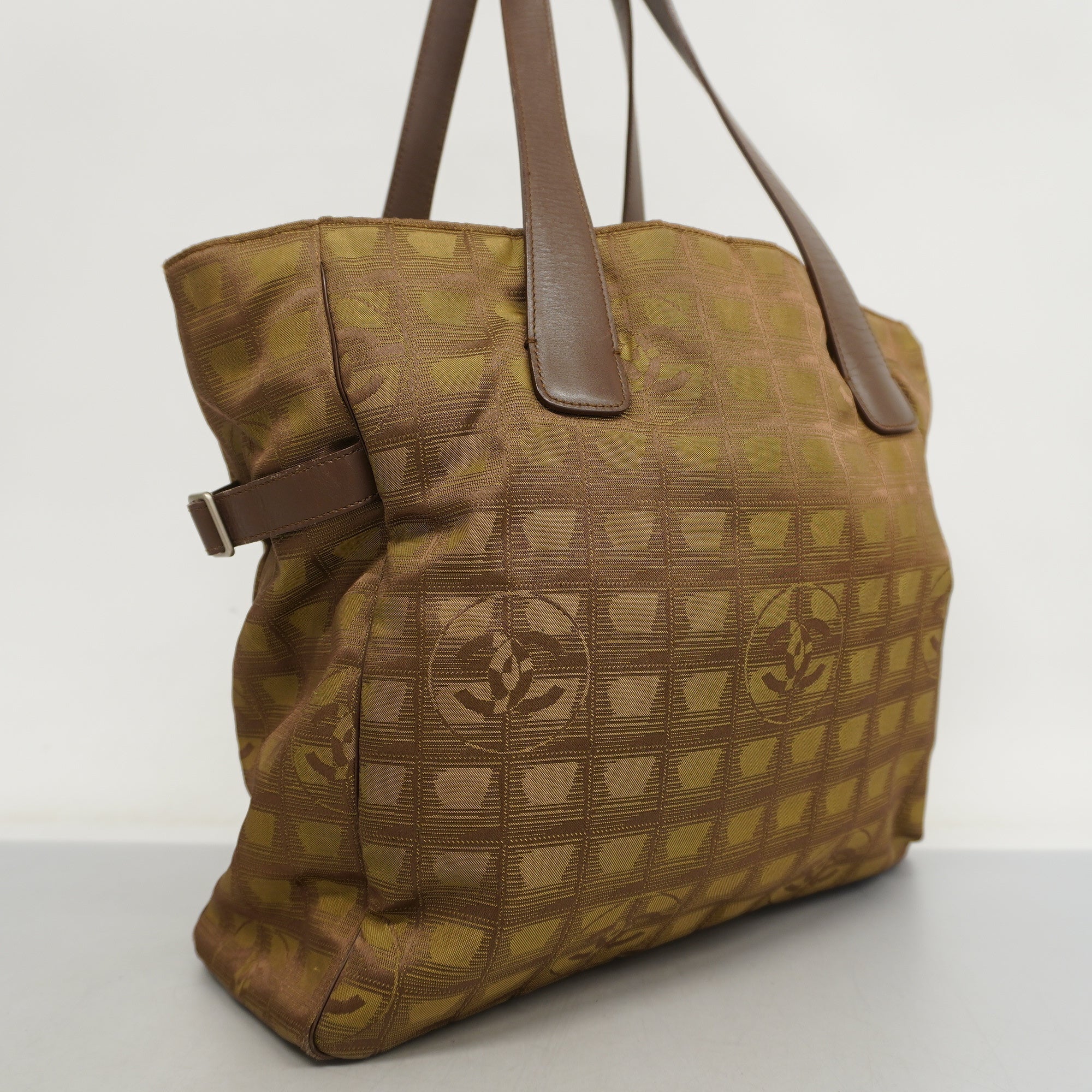 ChanelAuth  New Travel Line Tote Bag Women's Nylon,Leather Khaki