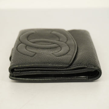 ChanelAuth  Gold Hardware Women's Caviar Leather Long Wallet [bi-fold] Black