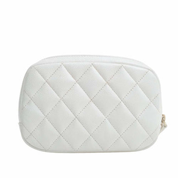 Chanel Caviar Skin Matelasse Coco Mark Pouch White Ladies