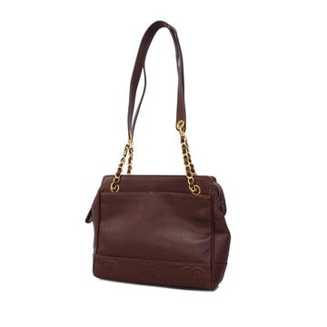 Chanel Shoulder Bag Triple Coco Chain Caviar Skin Brown Women's