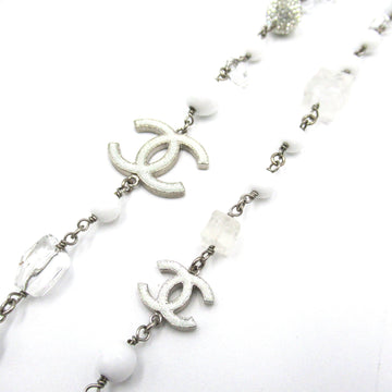 CHANEL B10A Long Necklace Necklace White Silver Plastic plating White Silver