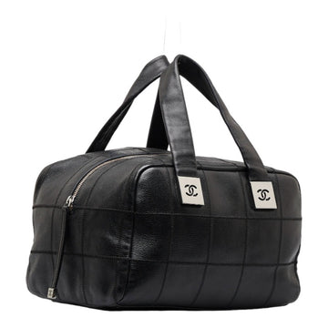 Chanel Chocolate Bar HandBag Boston Bag Black Caviar Skin Ladies