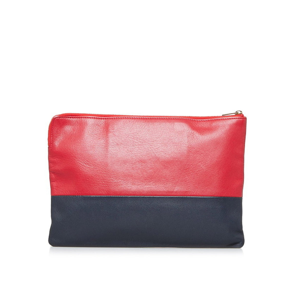 Celine Bicolor Pouch Clutch Bag Red Navy Leather Ladies