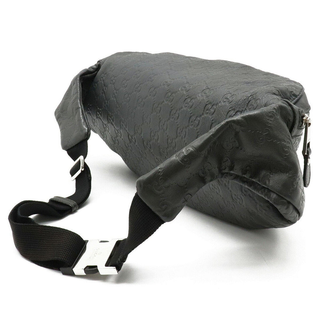 Gucci Shima Body Bag Hip Waist Pouch Rubber Coated Leather Gray 246409