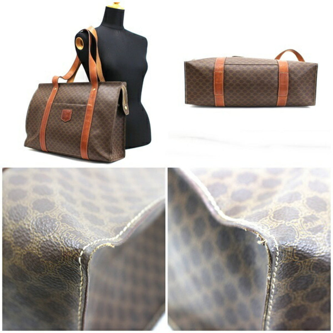 Celine Tote Bag Shoulder PVC x Leather Dark Brown Macadam Pattern Celine Women's Men's Accepted Old
