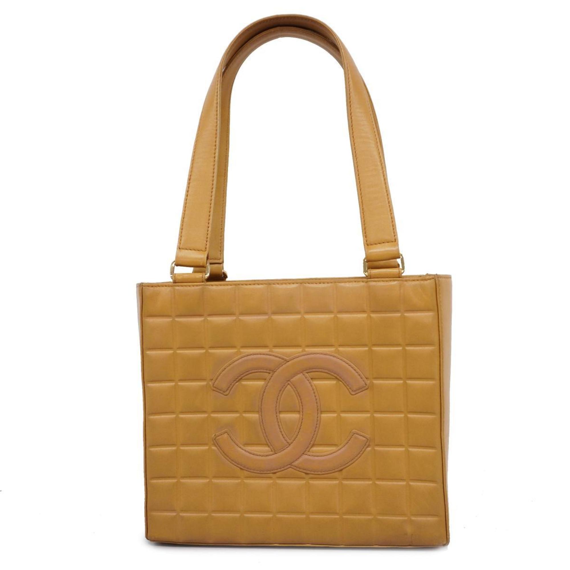 Chanel Tote Bag Chocolate Bar Lambskin Beige Women's