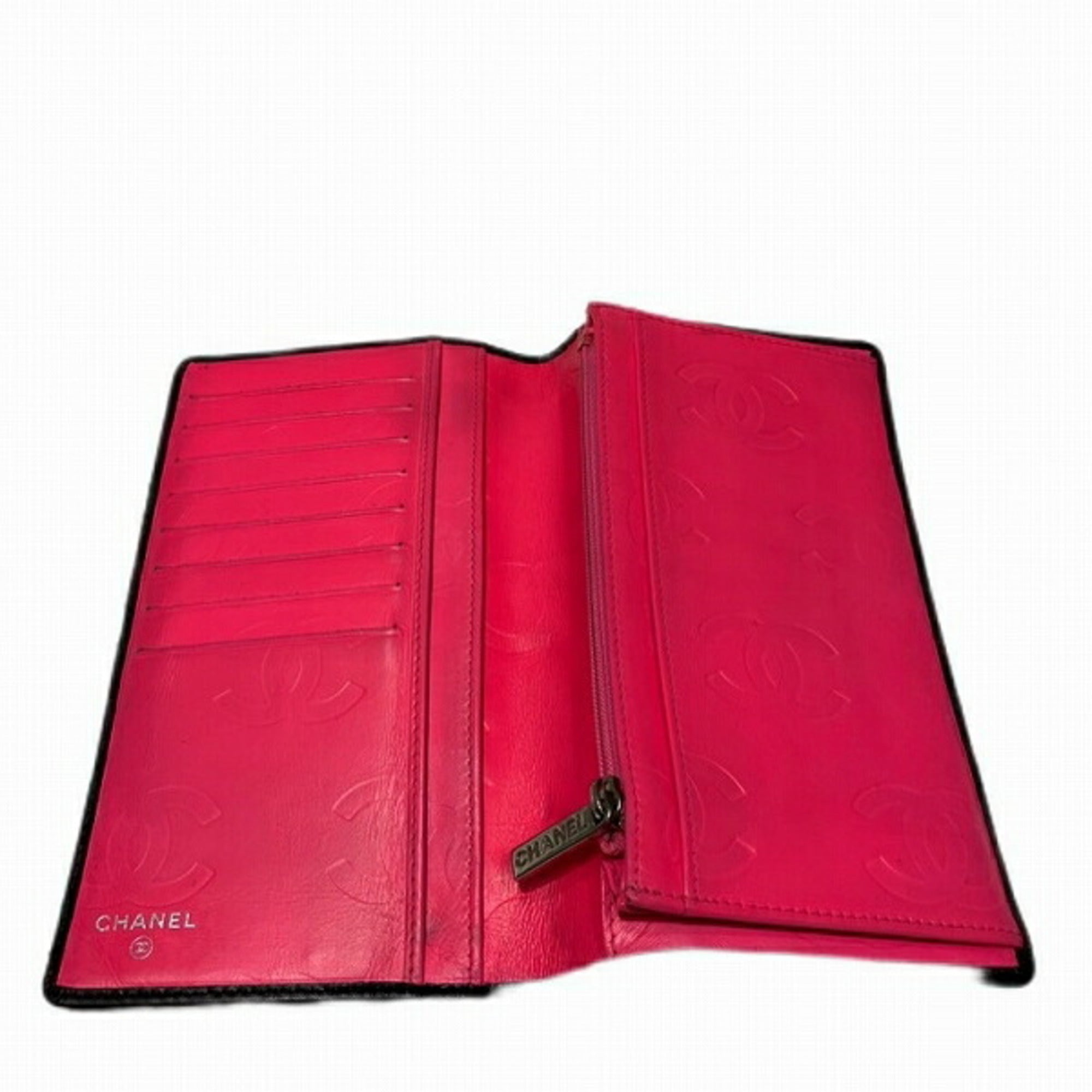 Chanel Cambon Line A26717 Coco Mark Black Bifold Wallet Long Women's