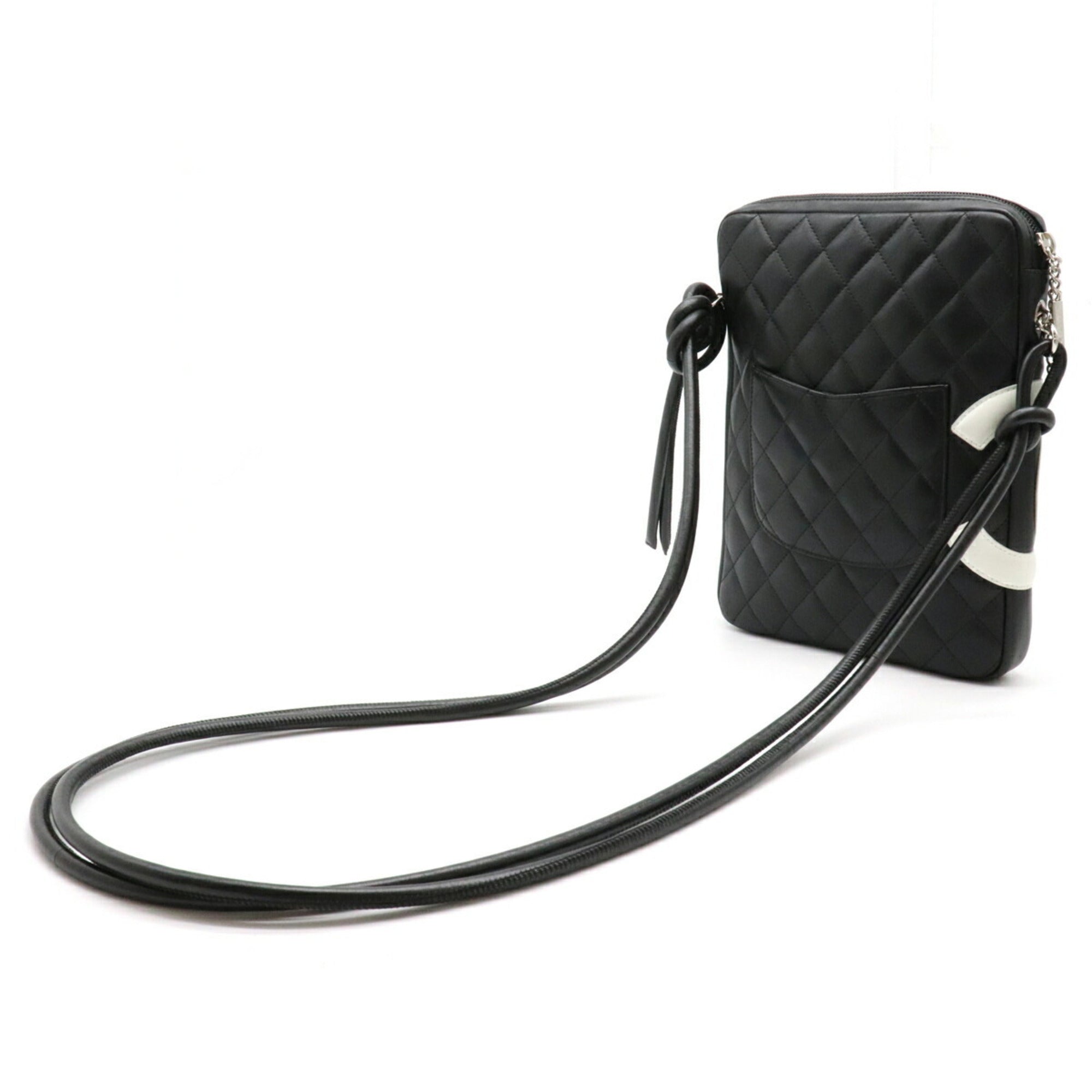 Chanel Cambon Line Coco Mark Medium Pochette Shoulder Bag Black White Pink A25178