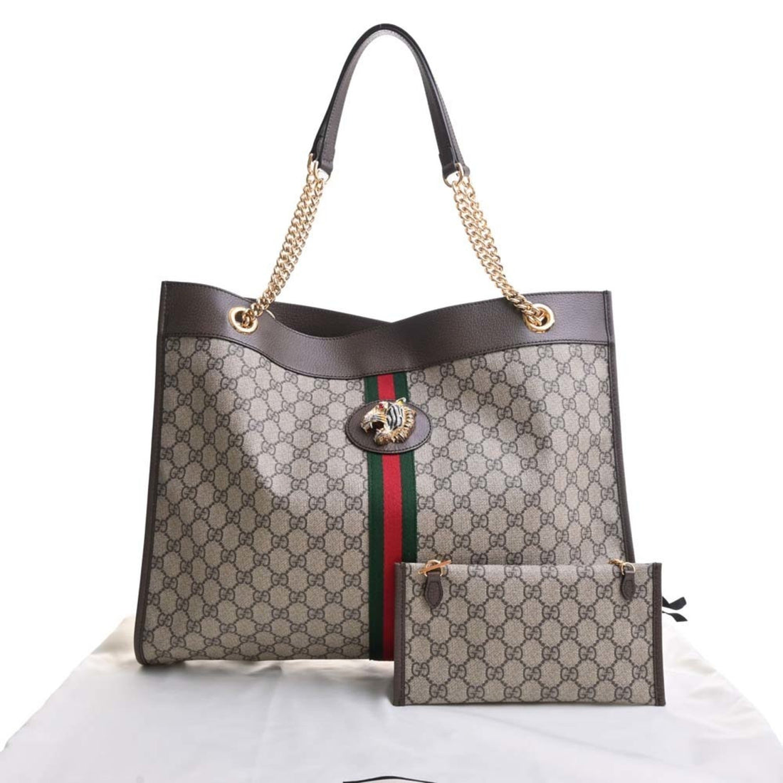 GUCCI Rajah GG Supreme Leather Large Chain Shoulder Bag 537219 Beige Brown Women's