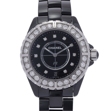 Chanel J12 38mm 11P Diamond Bezel H2428 Men's Black Ceramic SS Watch Quartz Dial