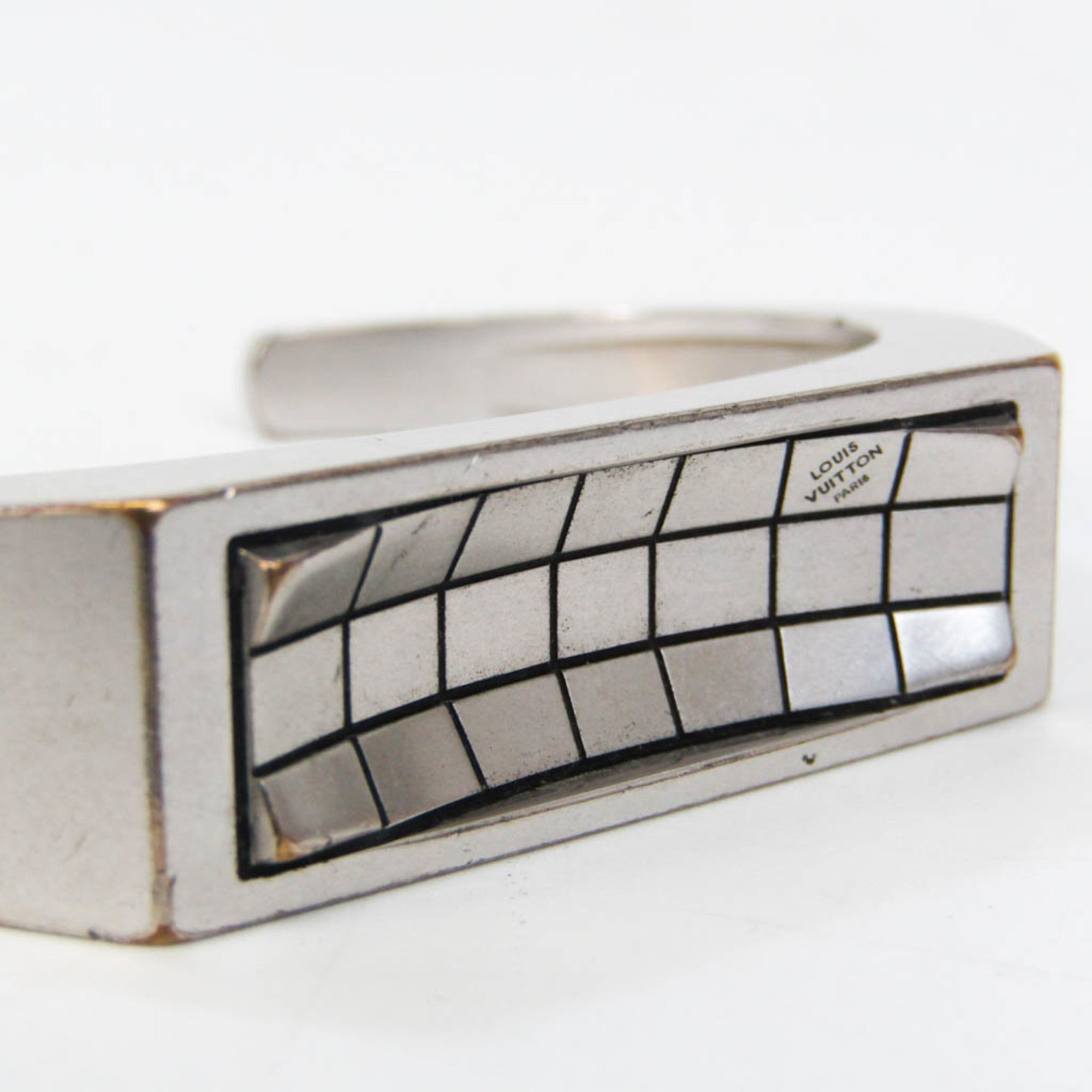 LOUIS VUITTON Damier Stainless Steel Bangle Silver