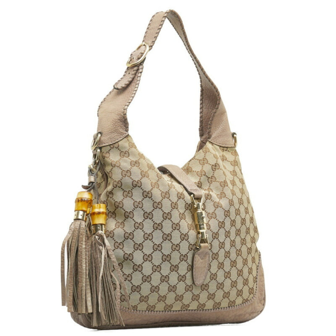 GUCCI New Jackie Bamboo Handbag Shoulder Bag 246907 Beige Leather Ladies