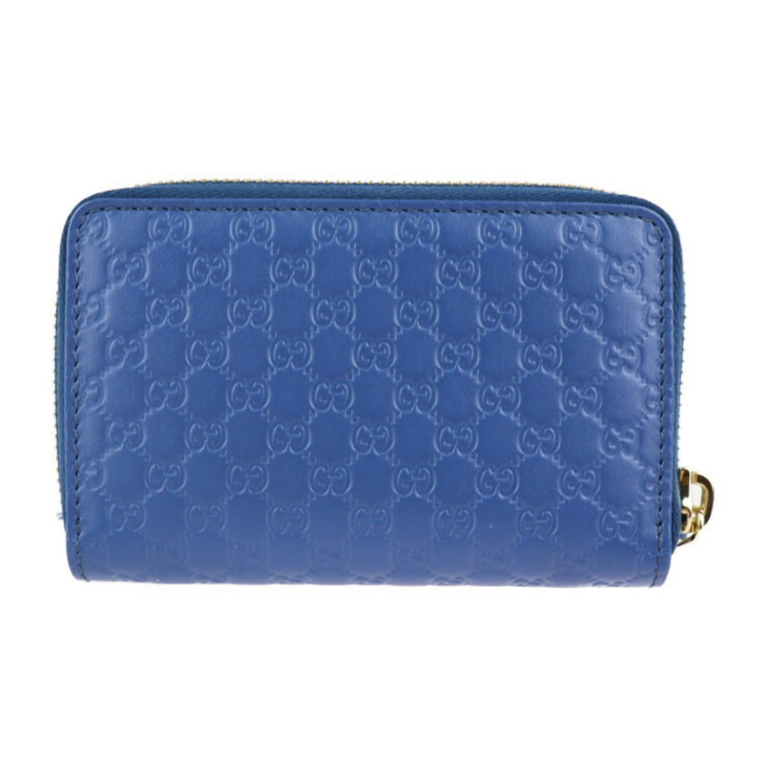 GUCCI Micro Shima Coin Case 544249 Leather Blue Gold Hardware Round Zipper Purse