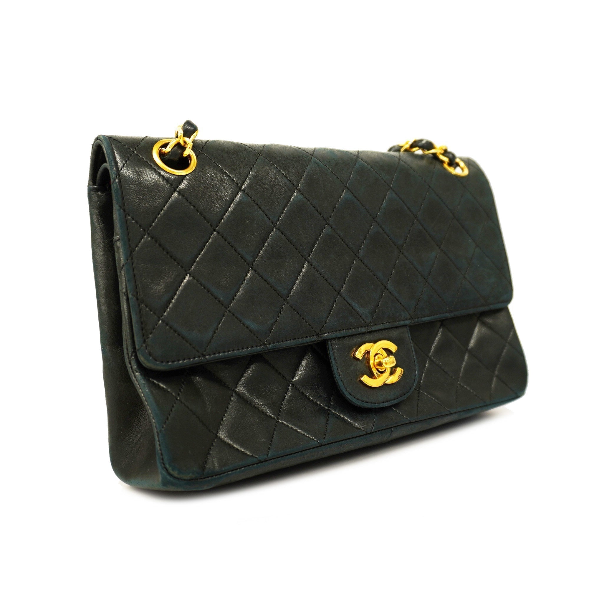 ChanelAuth  Matelasse W Flap W Chain Women's Leather Shoulder Bag Black