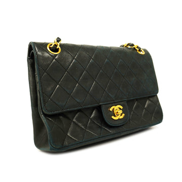 ChanelAuth  Matelasse W Flap W Chain Women's Leather Shoulder Bag Black