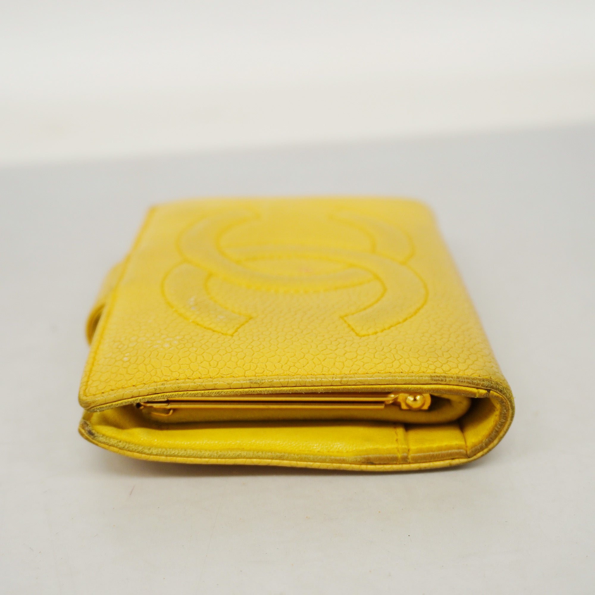 ChanelAuth  Wallet Gold Hardware Women's Caviar Leather Yellow