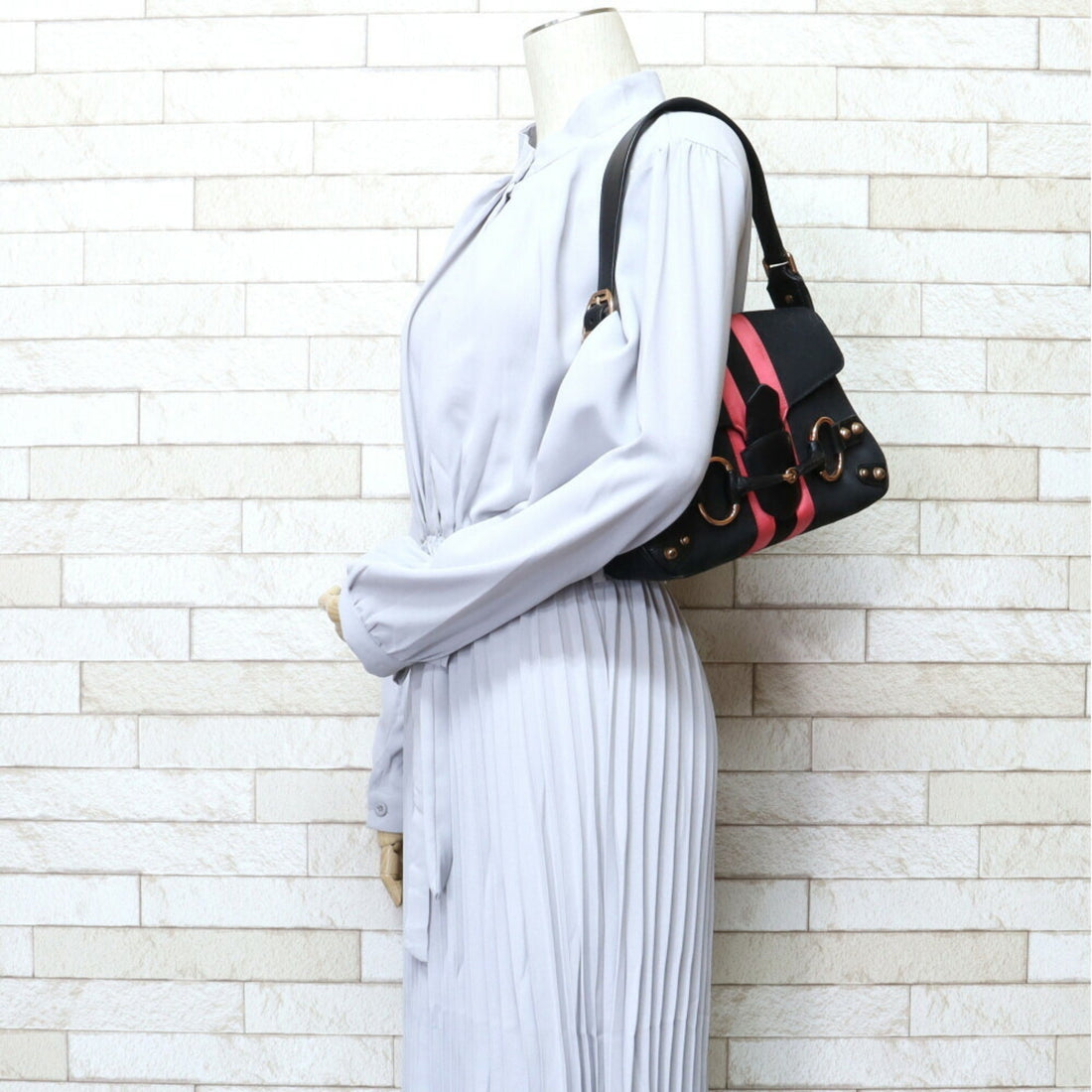 Gucci GG Horsebit Webbing Shoulder Bag Ladies