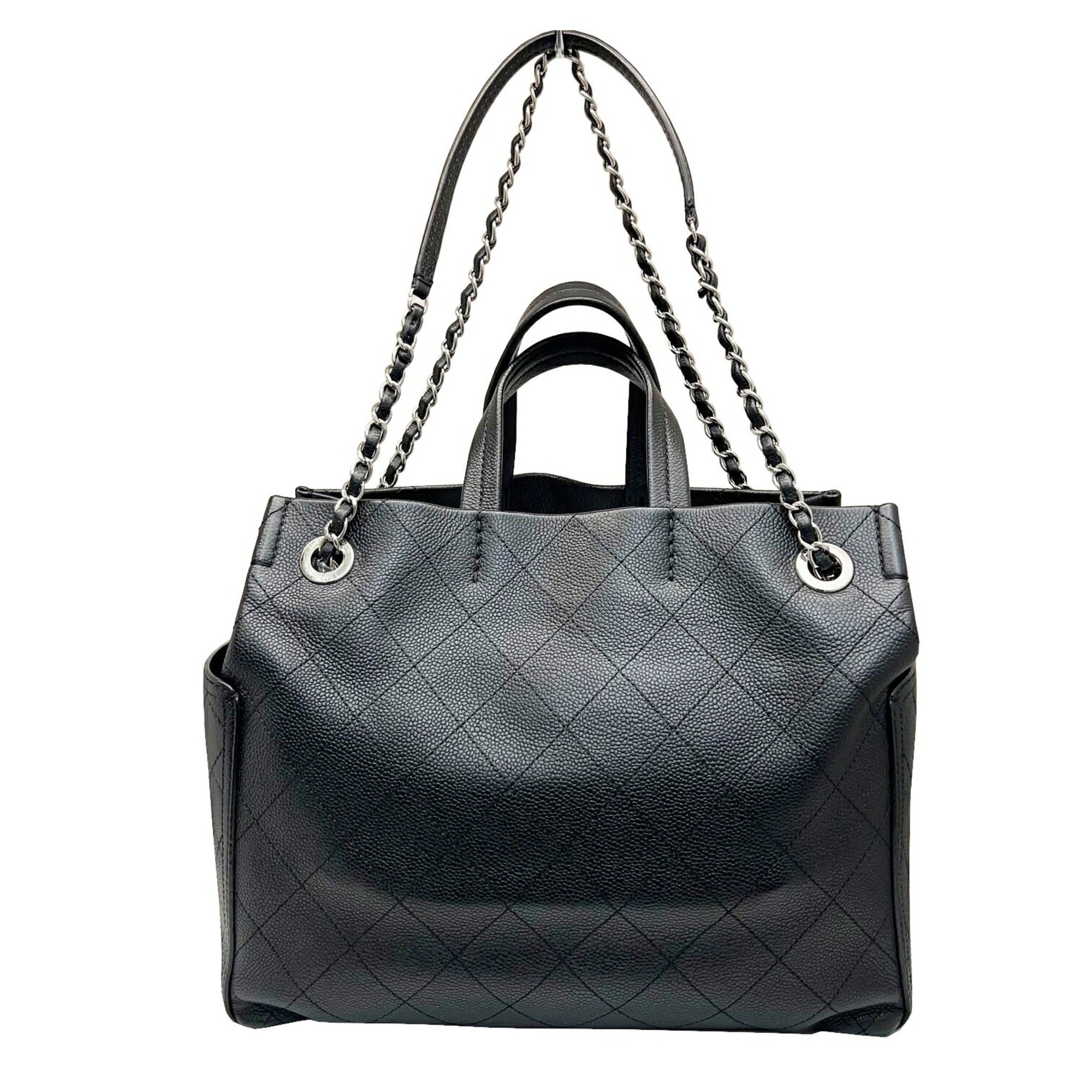 Chanel Wild Stitch Shoulder HandBag Chain Tote Caviar Skin Black No. 19 Women's