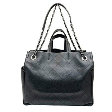 Chanel Wild Stitch Shoulder HandBag Chain Tote Caviar Skin Black No. 19 Women's
