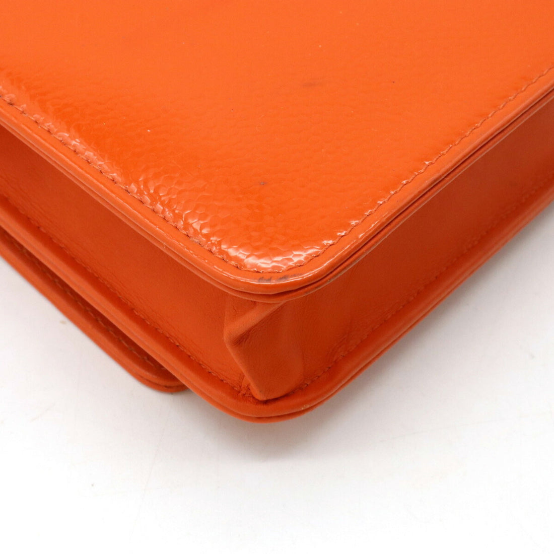 Chanel Coco Mark Chain Shoulder Bag Patent Leather Enamel Orange 8654