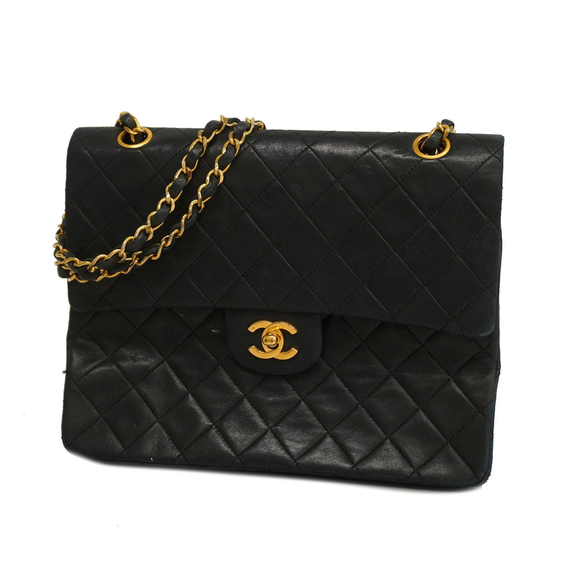 CHANEL Matelasse W Flap W Chain Lambskin Women's Leather Shoulder Bag Black