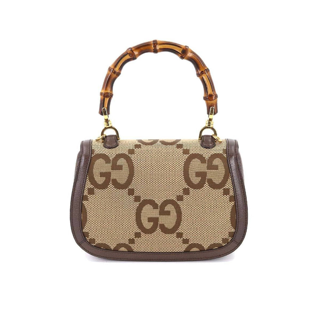 Gucci Bamboo 1947 Small Jumbo GG Hand Shoulder Bag Canvas Leather Camel Ebony 675797