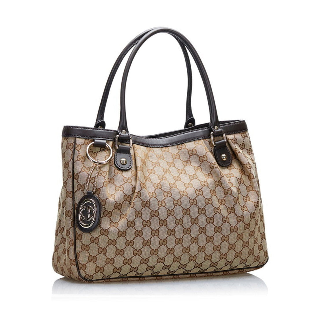 Gucci GG Canvas Suki Tote Bag Shoulder 296835 Beige Brown Leather Ladies Gucci
