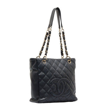 Chanel Cocomark matelasse PST Tote chain handBag black gold caviar skin ladies