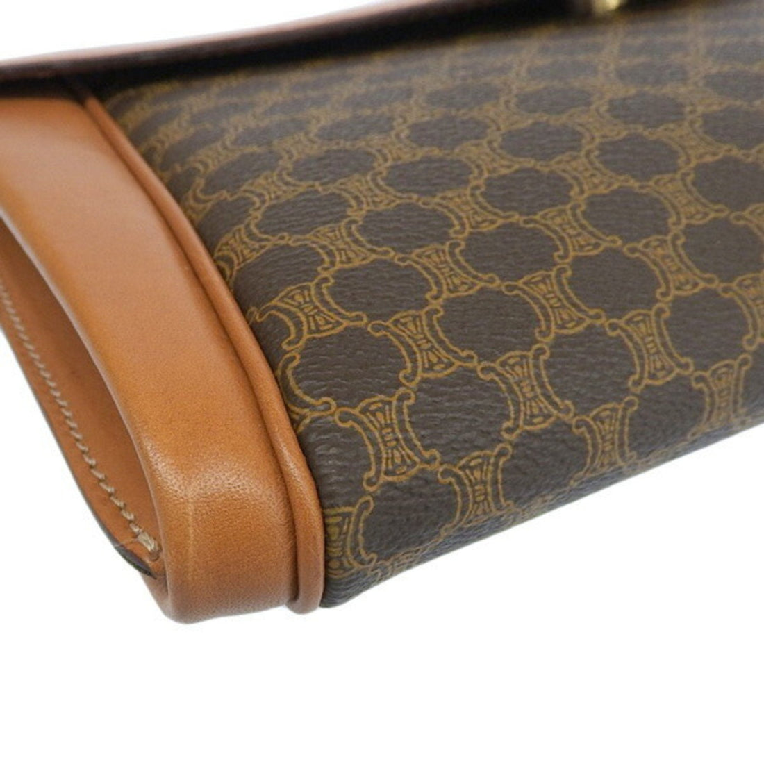 Celine Leather Macadam Clutch Bag Brown Women's