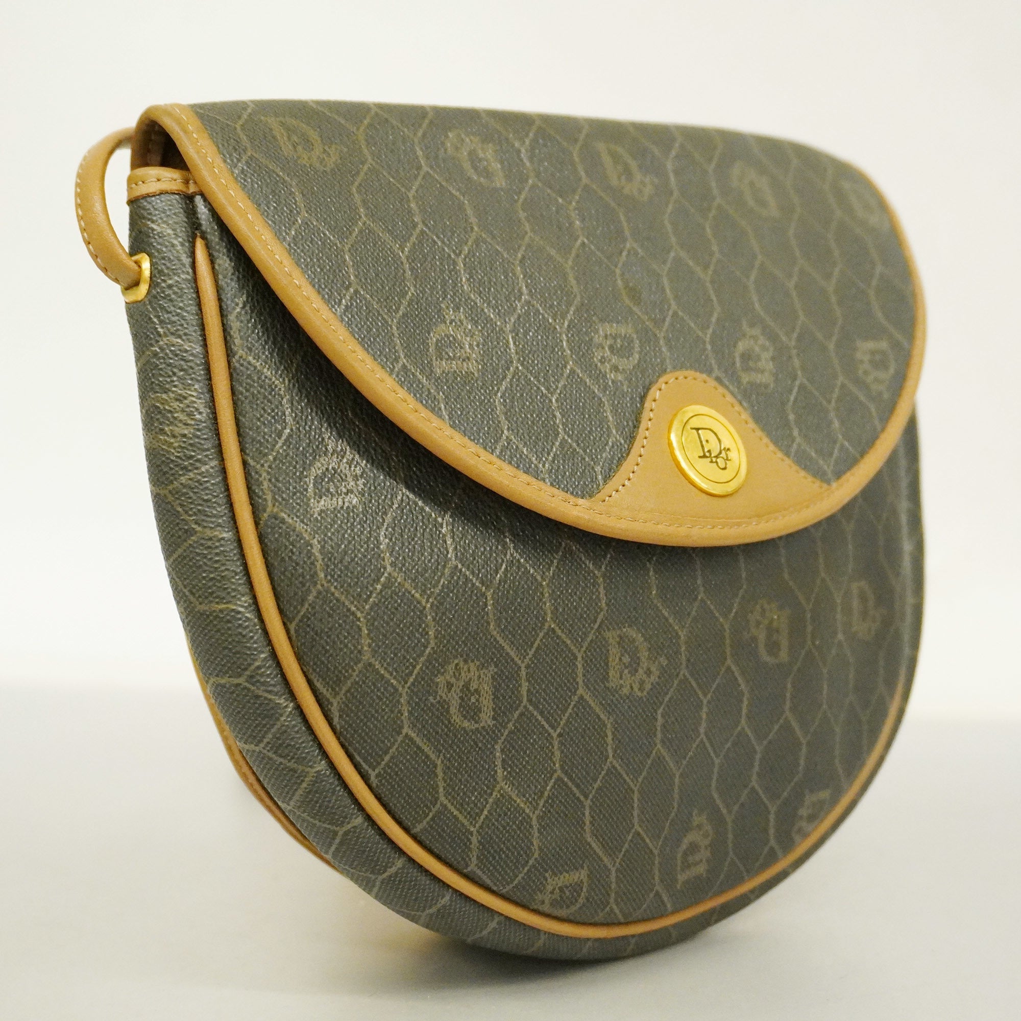 CHRISTIAN DIOR  Honeycomb Women's PVC,Leather Shoulder Bag Black,Brown