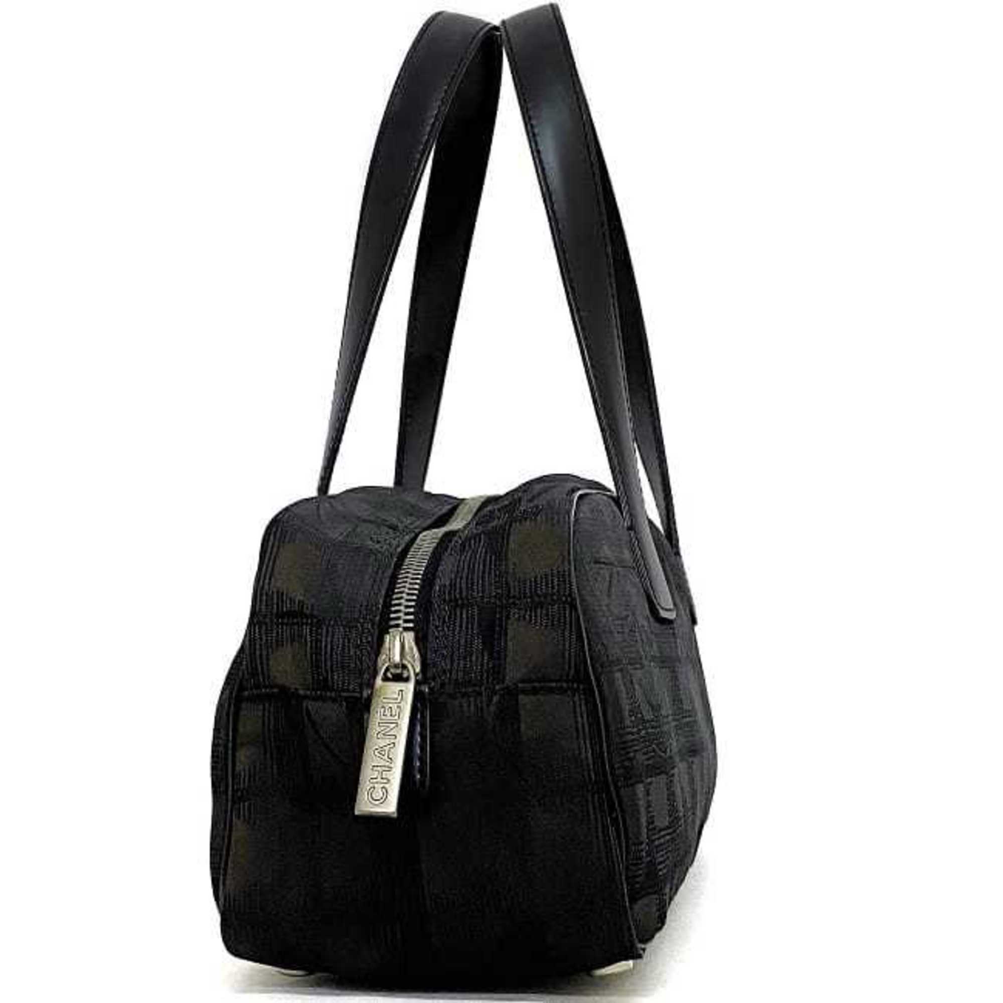 Chanel Boston Bag Brown Black New A15828 Cocomark Nylon Leather 10th  Nutra Line HandBag