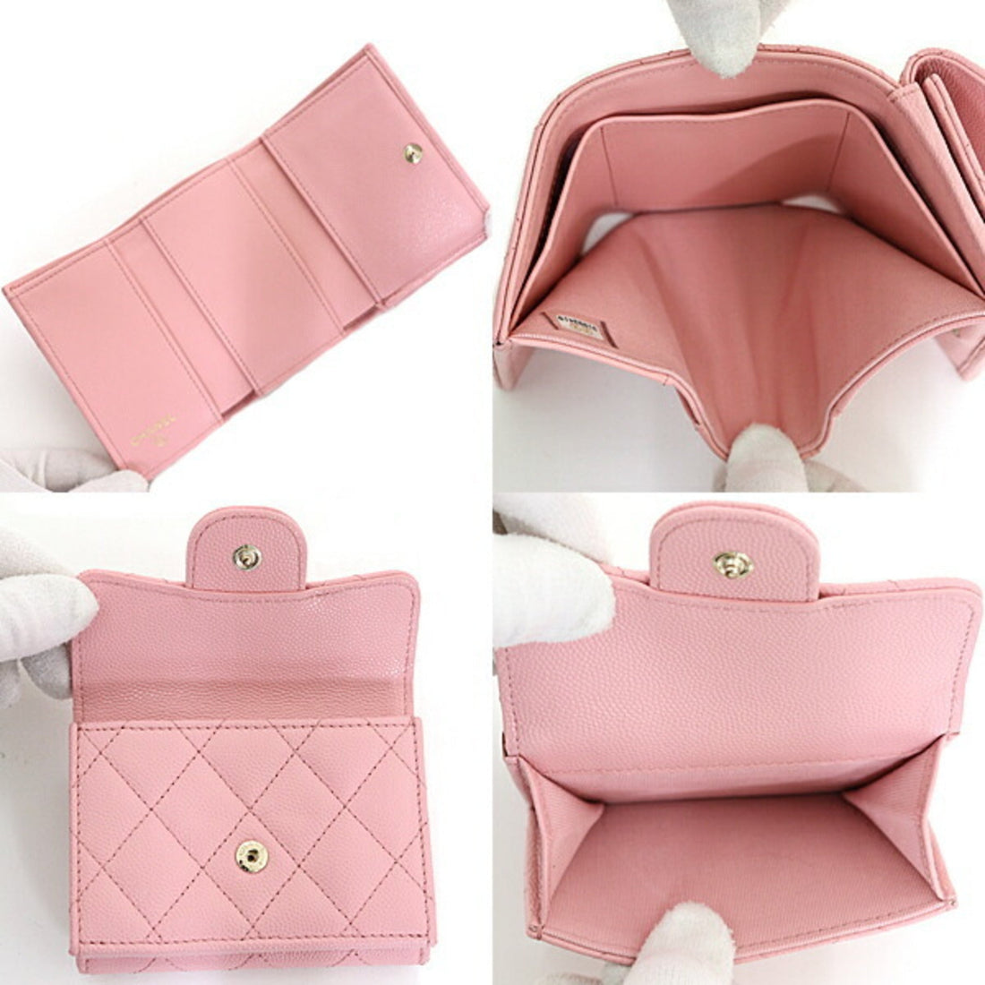 Chanel Matelasse Classic Small Flap Caviar Skin Trifold Wallet AP0230 Pink