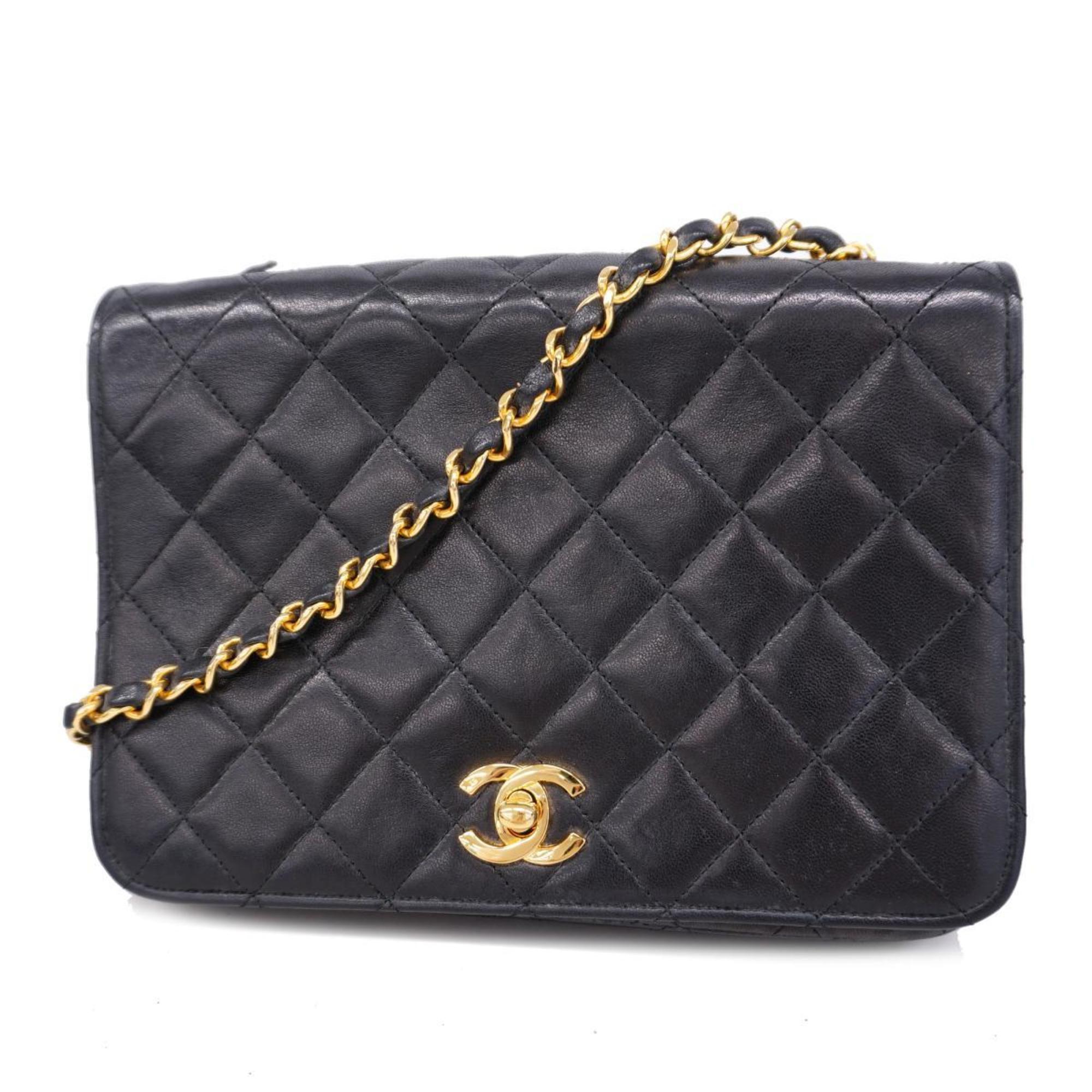 Chanel Shoulder Bag Matelasse Chain Lambskin Black Women's
