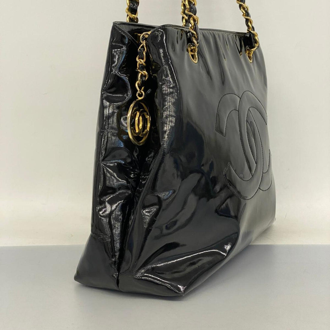 Chanel Shoulder Bag Chain Patent Leather Black Women's