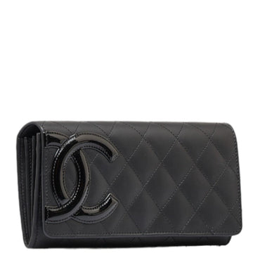 Chanel Cambon Line Coco Mark Long Wallet Black Pink Lambskin Ladies